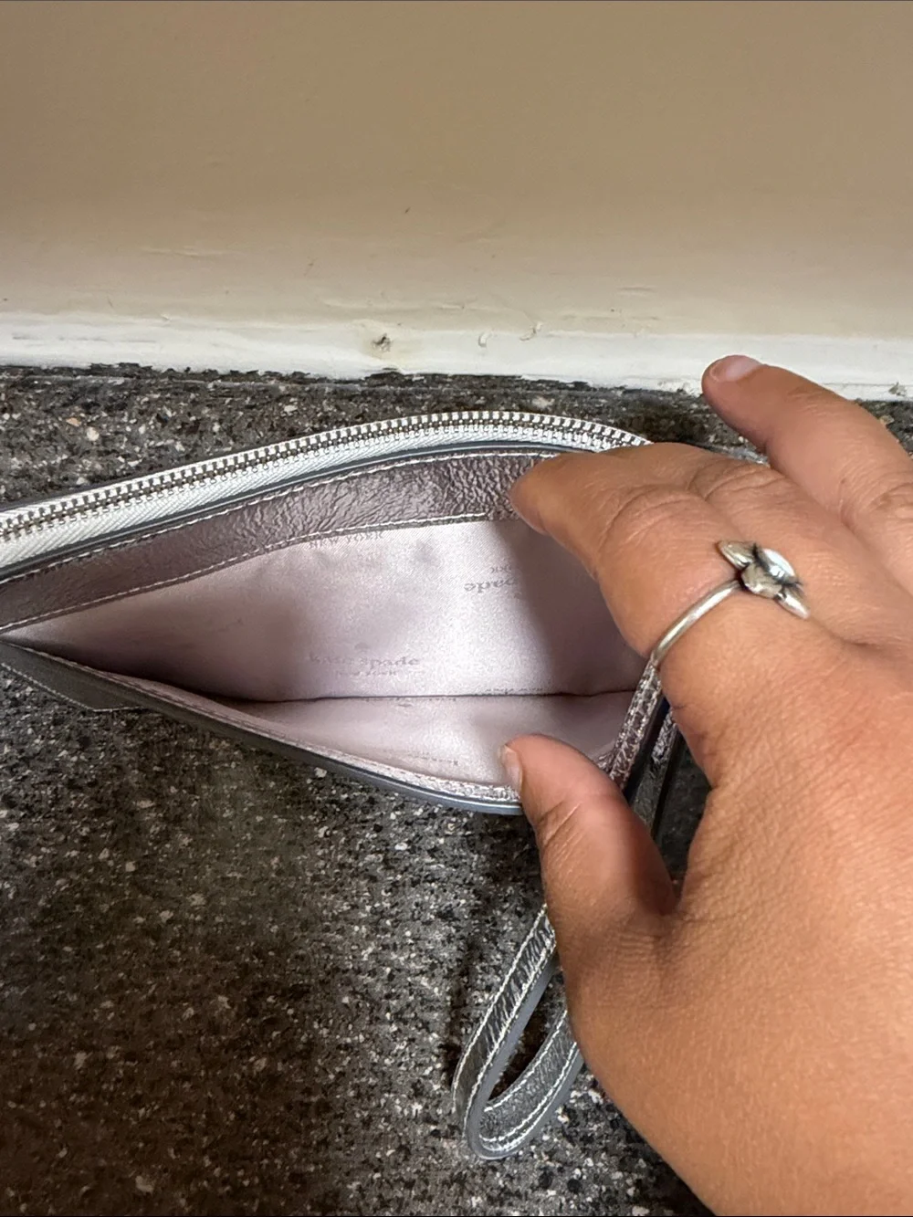 kate spade Metallic Silver Wristlet Clutch